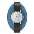 Elegant Minimalist Watch With White Dial Black Leather Strap And Silver Bezel On Blue Cushion