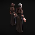 Elderly Game Character In Dark Robe With Hooded And Unhooded Outfits