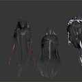 Stylish Long Black Hair Wigs With Various Decorative Ribbons And Beads