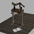 Wooden Dressing Table With Drawer And Mirror On Patterned Rug 3d model