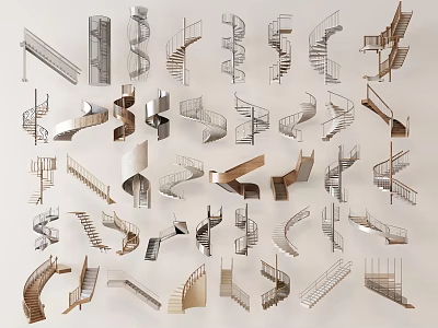 Spiral Staircases Various Design Styles With Metal And Wooden Materials Showcase 3d model