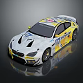 BMW Racing Car With Yellow White Livery Aerodynamic Body And Rear Spoiler