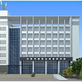 Modern Multi Storey Office Building Exterior With Glass Curtain Wall White Facade And Trees