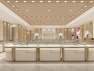 Luxurious Jewelry Store Interior with Elegant Display Counters and Modern Lighting for Exquisite Gemstone Displays 3d model