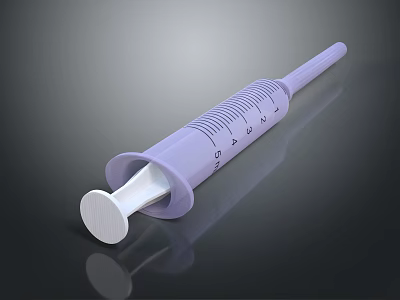 Purple Medical Syringe With Graduated Scale And White Plunger On Black Background 3d model