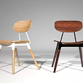Modern Two Different Wooden Dining Chairs Featuring Light And Dark Wood Frames 3d model