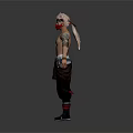 Detailed Tattooed Male Character With Pink White Hair Mask And Dark Pants