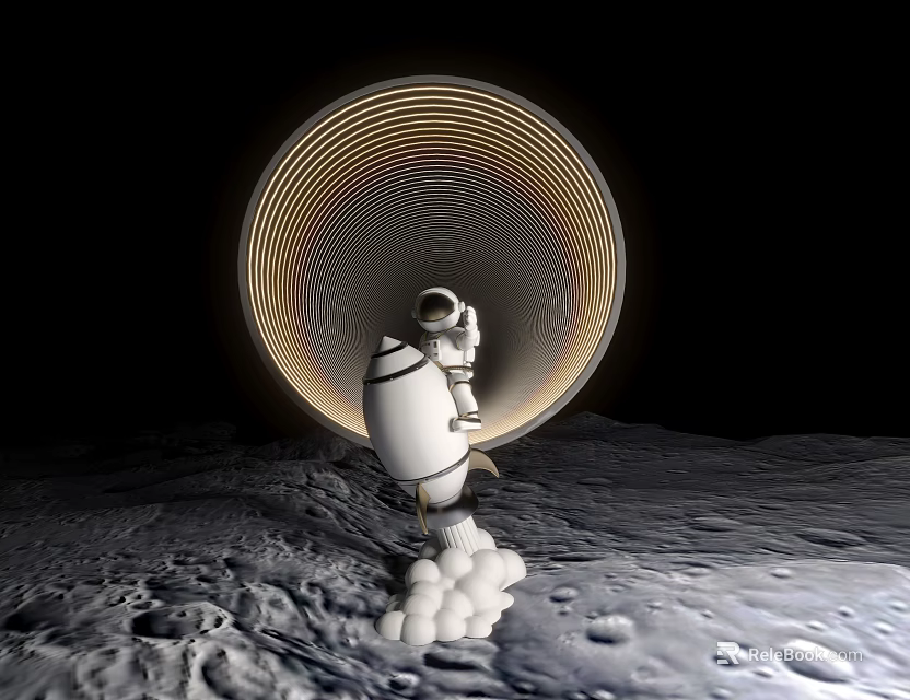 Commercial Equipment For Space Exploration On Lunar Surface With Astronaut And Circular Structure 3d model 