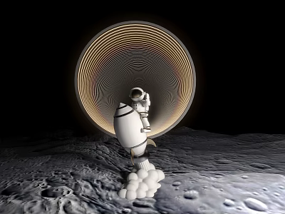 Commercial Equipment For Space Exploration On Lunar Surface With Astronaut And Circular Structure 3d model