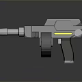 Futuristic Gray Gun 3D Model With Blue Glowing Stripe And Barrel Grip Design
