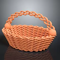 Artistic Sculpture Carving Of Orange Woven Basket With Braided Handle And Wavy Texture