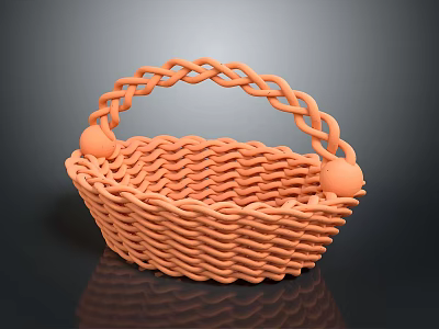 Artistic Sculpture Carving Of Orange Woven Basket With Braided Handle And Wavy Texture 3d model
