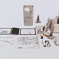Design Workspace Essentials Featuring Sketches Notebooks Stationery Ruler Pencils And Pen Holder