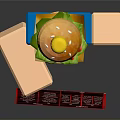 Block Figure With Hamburger On Head Frowning Expression Holding Blackboard