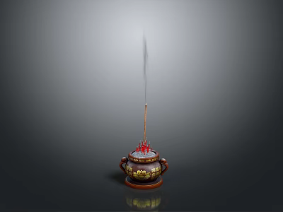 Traditional Decorative Incense Burner With Rising Smoke And Ornate Design 3d model