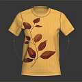 Stylish Yellow Waffle Knit Short Sleeve T shirt with Red Leaf Pattern