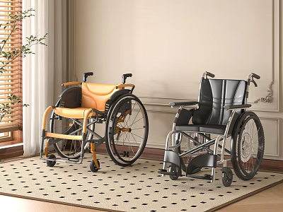 Medical Wheelchairs Yellow Black Ergonomic Leather Seats In Indoor Setting With Supportive Design 3d model