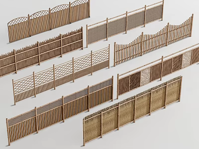 Wooden Room Dividers With Various Lattice Slatted And Woven Design Styles 3d model