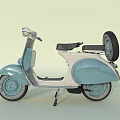 Vintage Light Blue And White Scooter With Round Headlight Black Seat And Wheels