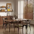 Modern Dining Area Interior Design With Wooden Table Green Chairs Cabinet Shelves And Potted Plant