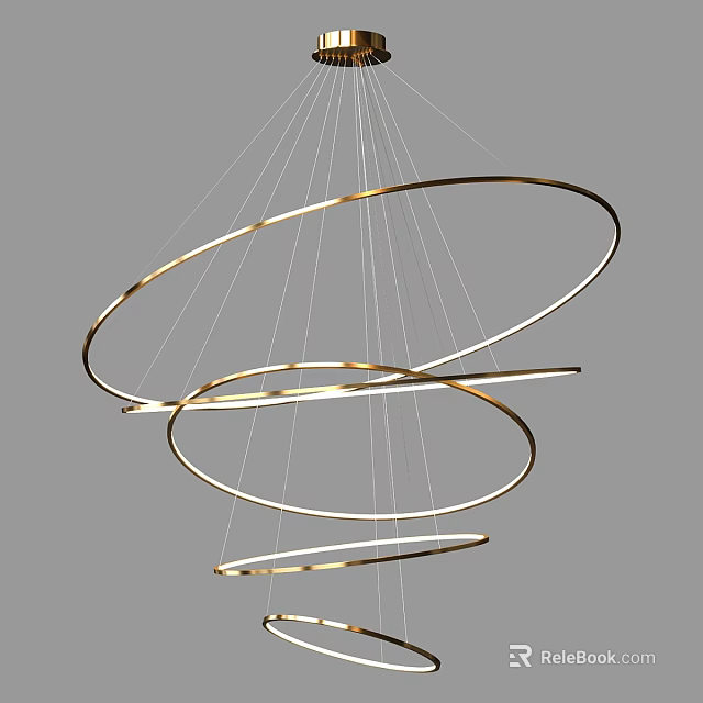 Modern Minimalist Chandelier With Golden Circular Rings And Suspended Design For Elegant Interiors 3d model 
