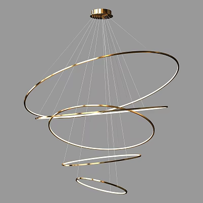 Modern Minimalist Chandelier With Golden Circular Rings And Suspended Design For Elegant Interiors 3d model