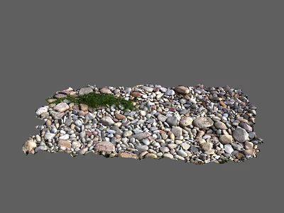 Pile Of Natural Stone Pebbles With Small Green Plants In The Middle 3d model