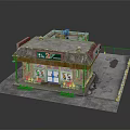 Retail Store Exterior Featuring Green Sign Awning Potted Plants And Street Lamp