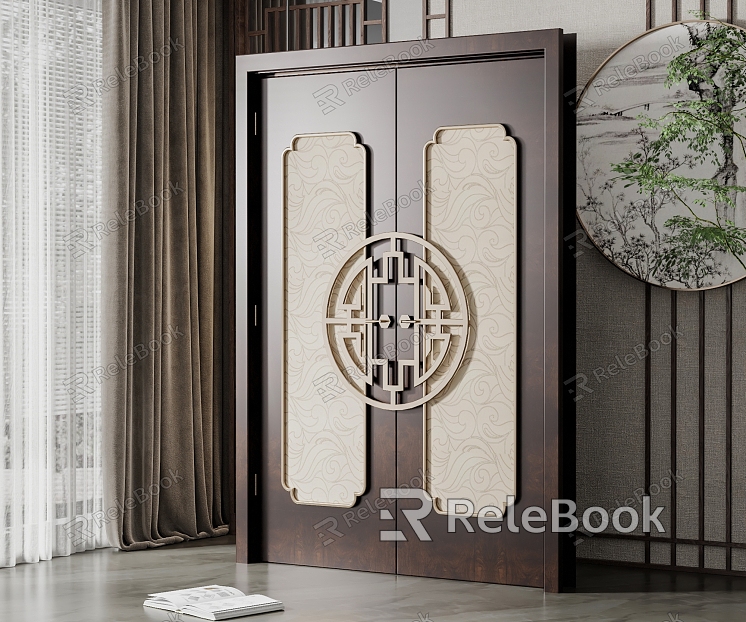 New Chinese style double door double opening door model