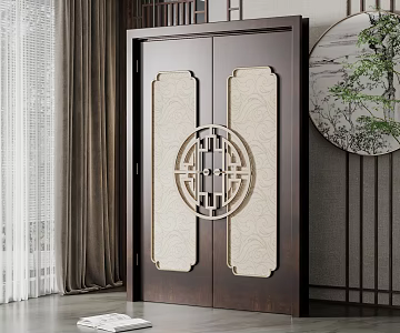 New Chinese style double door double opening door 3d model