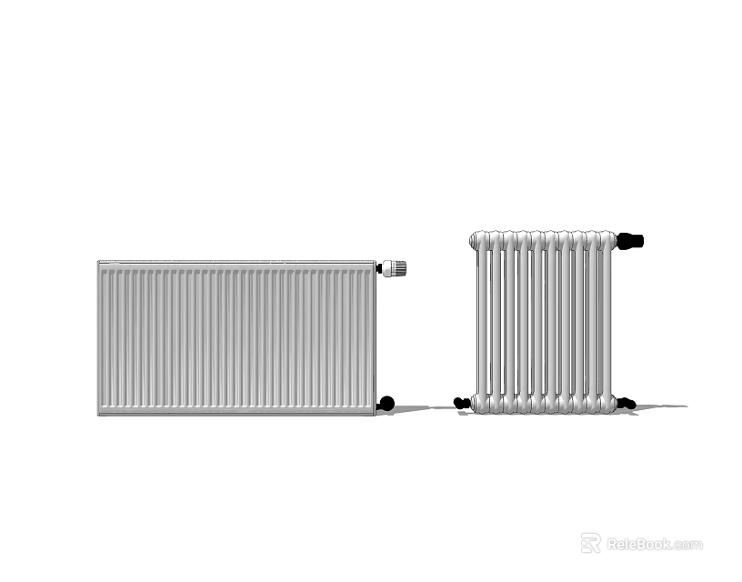 Modern Home Heating Radiators Two Different Styles Silver Metal Panel And Column Designs 3d model 