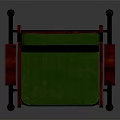 Green Single Seater Sofa with Red and Metal Frame Padded Seat Design