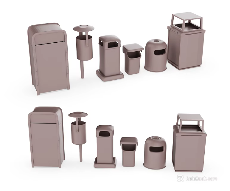Public Facilities Different Types of Waste Bins with Various Designs for Public Areas 3d model 