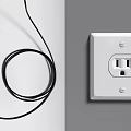 Modern Wall Socket With Black USB Charger Connected To Tablet On White Desk 3d model