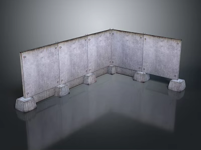Rigid Gray Concrete Barrier Structure With Connected Panels And Base Supports 3d model