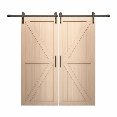 Wooden Barn Doors With Cross Design And Metal Handles For Home Interior 3d model