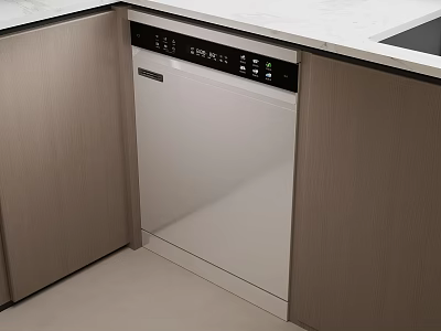 Modern Built in Dishwasher In Kitchen With Wooden Cabinets And White Countertop 3d model