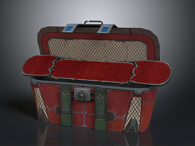 Vintage Red Equipment Storage Case Featuring Mesh Interior Green Straps And Lock 3d model