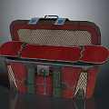 Vintage Red Equipment Storage Case Featuring Mesh Interior Green Straps And Lock