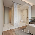 Modern Bedroom Interior With Large Bed Headboard Nightstand And Window Curtains
