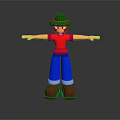 3D Character Wearing Green Hat Red Shirt Blue Pants Arms Outstretched On Gray Background With Reflection