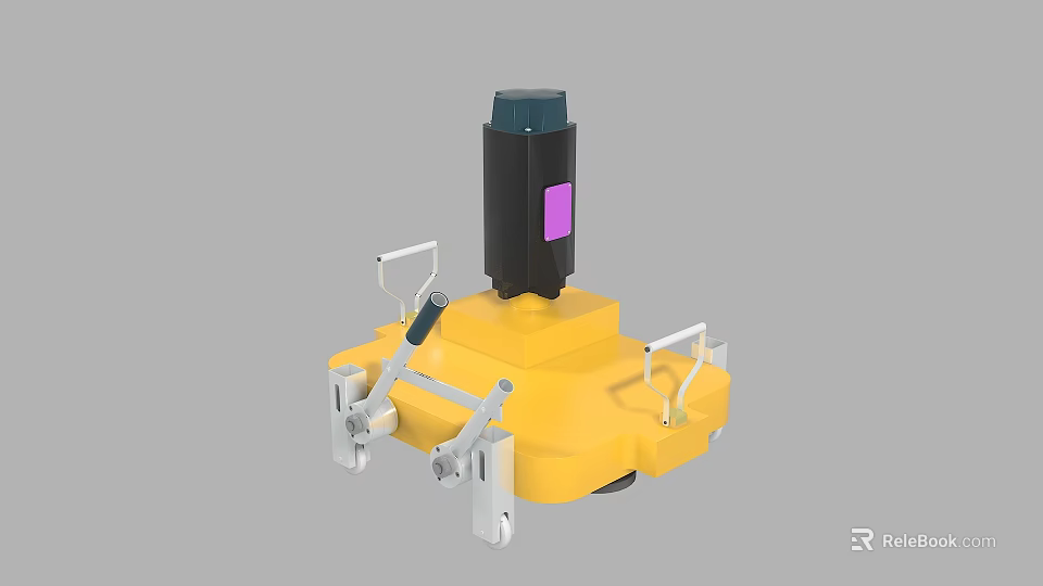 Industrial Equipment with Yellow Base Black Cylindrical Part Purple Square Panel and White Metal Brackets 3d model 