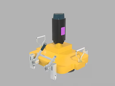 Industrial Equipment with Yellow Base Black Cylindrical Part Purple Square Panel and White Metal Brackets 3d model