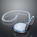 Classic Silver Open Pocket Watch With Roman Numeral Dial Metal Link Chain And Reflection