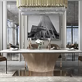 Elegant Modern Dining Table Set With Chairs Chandelier And Marble Top Decor 3d model