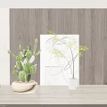 Potted Cactus Plant In Round Wooden Pot With Indoor Wooden Wall And Floor Lamp