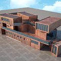 Modern Office Building With Wooden Structure Multiple Cubes Large Windows And Terraces 3d model