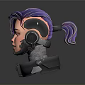 Game and Movie Character With Purple Hair Shaved Side Headphones And Mechanical Neck