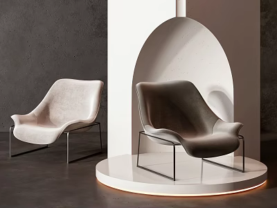 Modern Single Accent Chairs Light And Dark Tones With Metal Legs On Illuminated White Platform 3d model