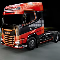 DAF Red And Black Modern Streamlined Truck Exterior Moving On Road 3d model